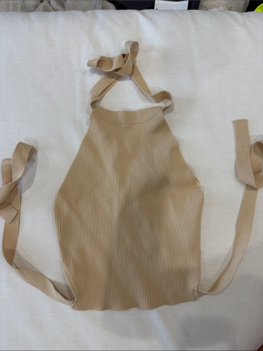 Zara Tan Ribbed Halter Crop Top